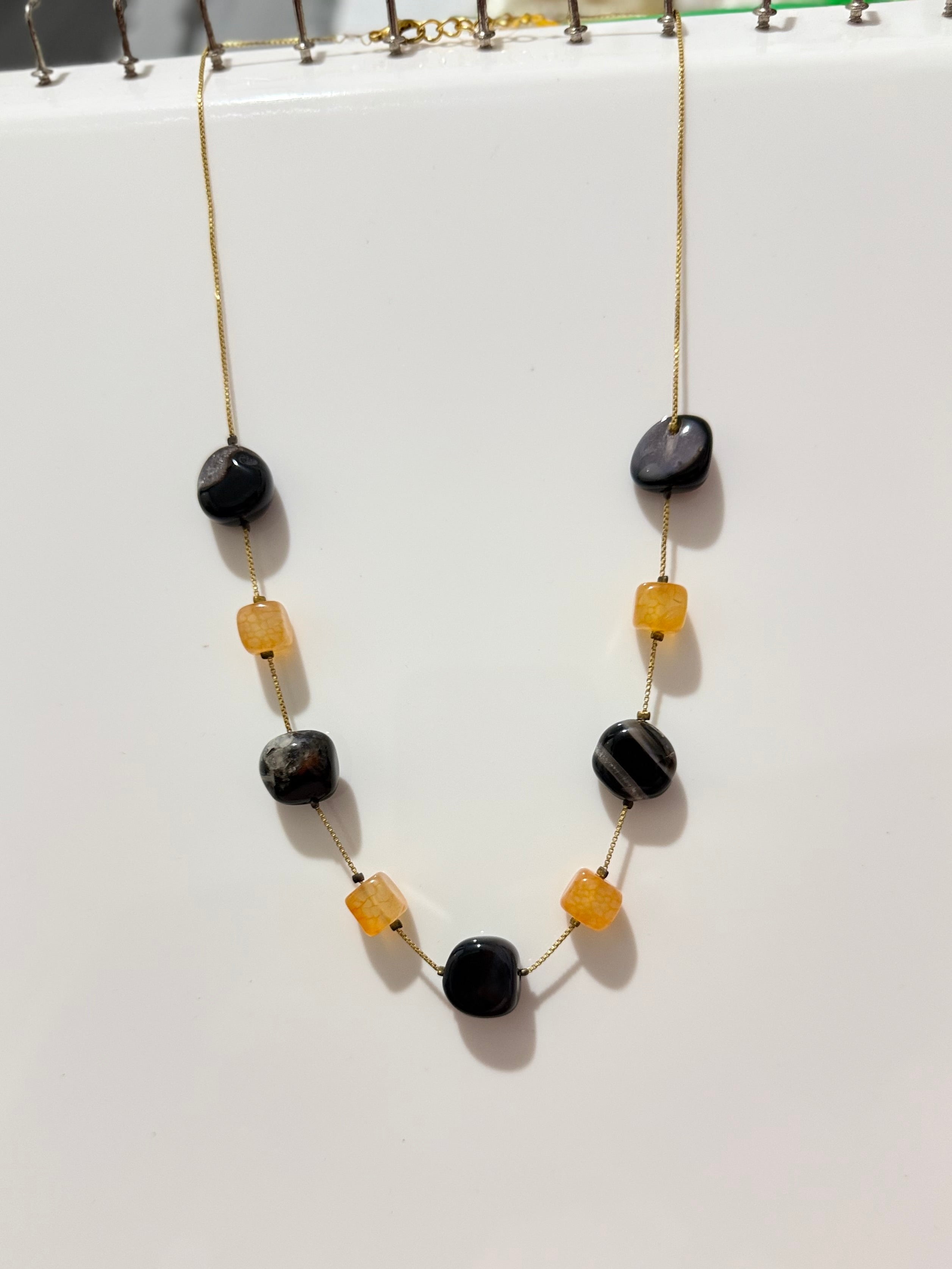 Natural Stone Beaded Gold Necklace – Multi-Color Gemstone Chain