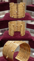 Luxury Multi-Layer Gold Wire Cuff Bracelet – Adjustable Statement Bangle with Charms & Crystal Accents