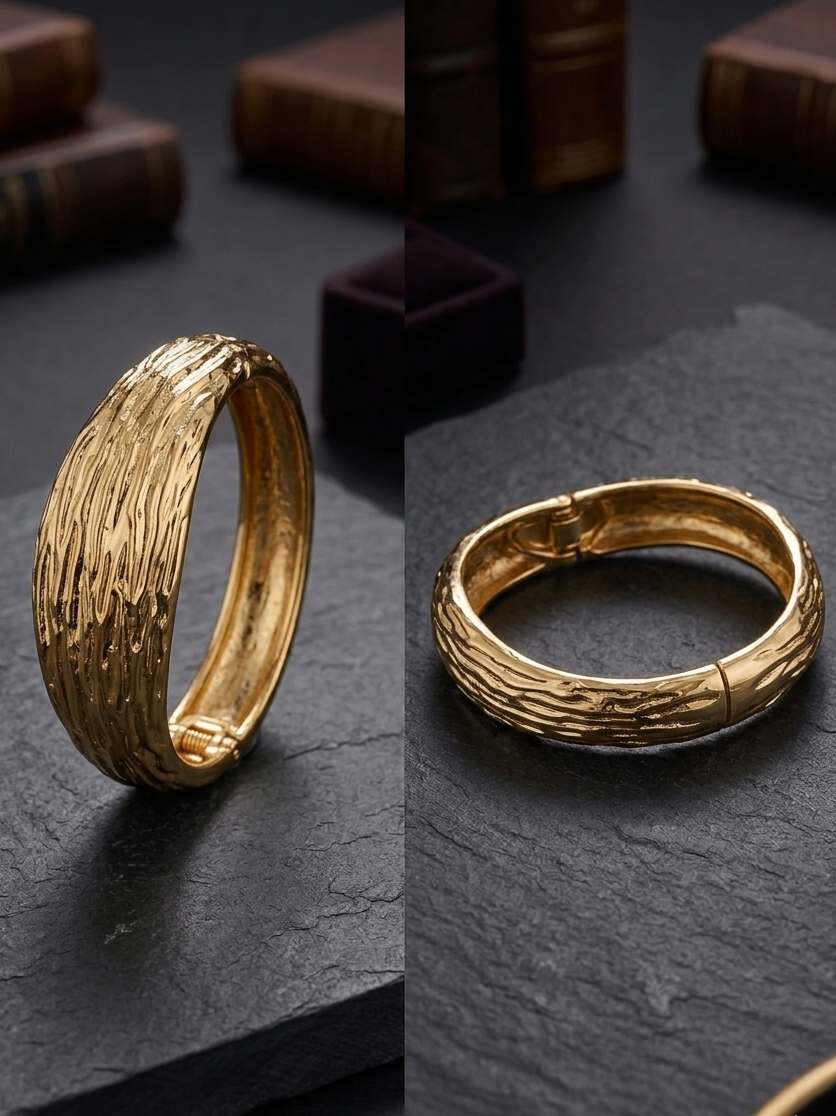 Sculptural Gold-Tone Statement Bangle | 3 Textured Styles