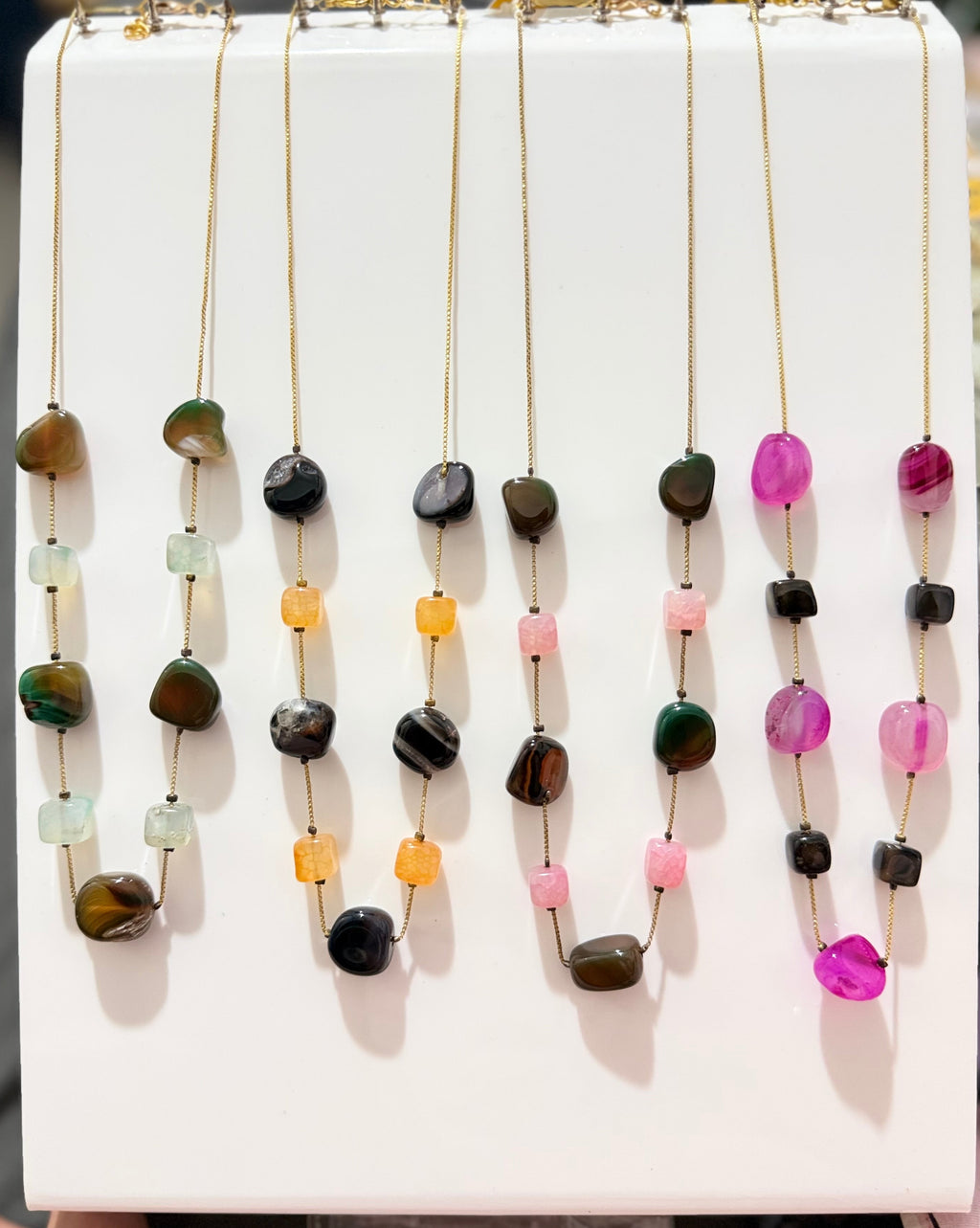 Natural Stone Beaded Gold Necklace – Multi-Color Gemstone Chain
