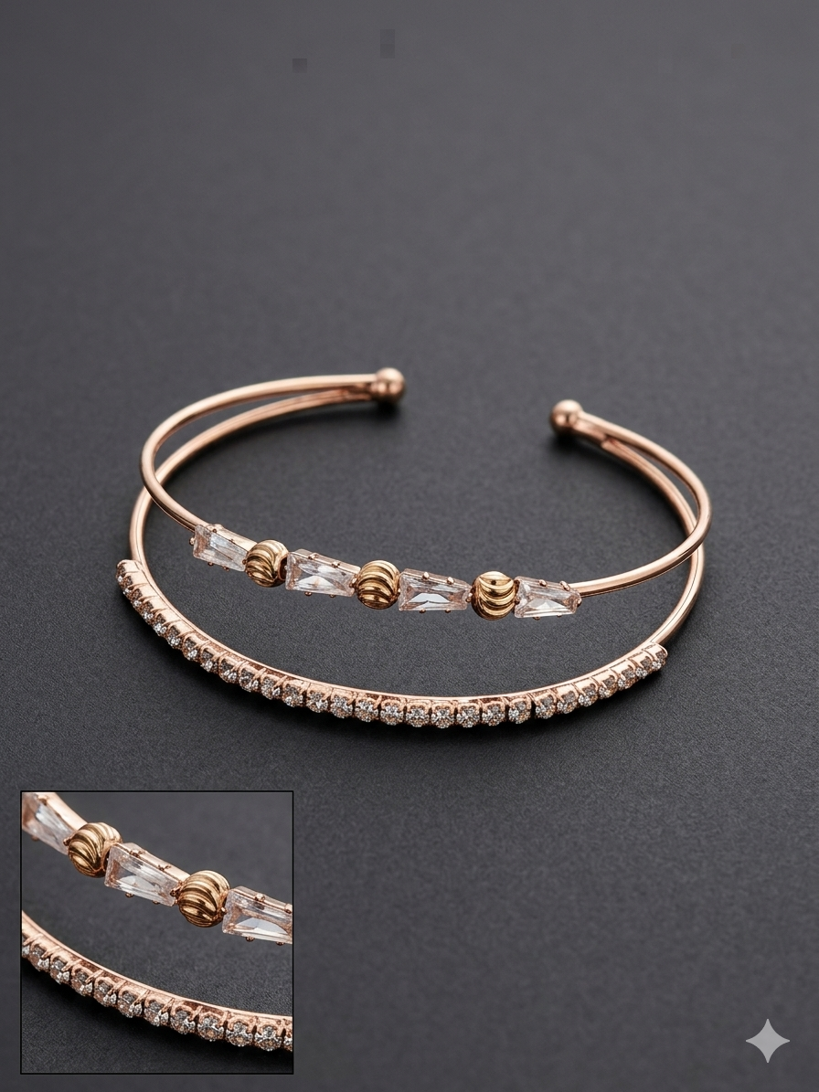 Rose Gold-Tone Modern Stacking Cuffs