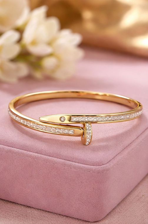 Luxury Nail Design Gold Bracelet – Crystal Studded Cuff Bangle