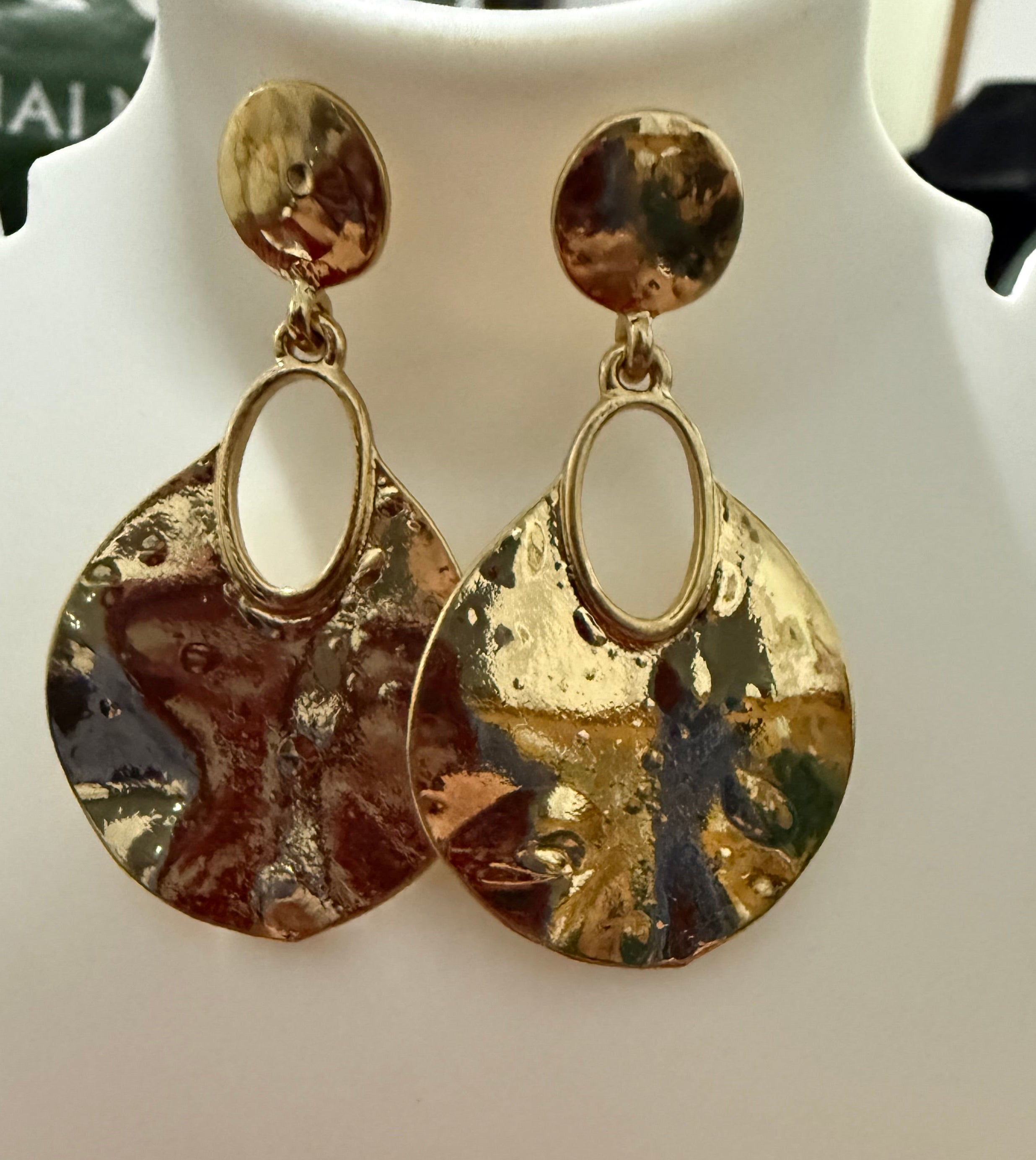 Hammered|Hoop style earrings|gold toned