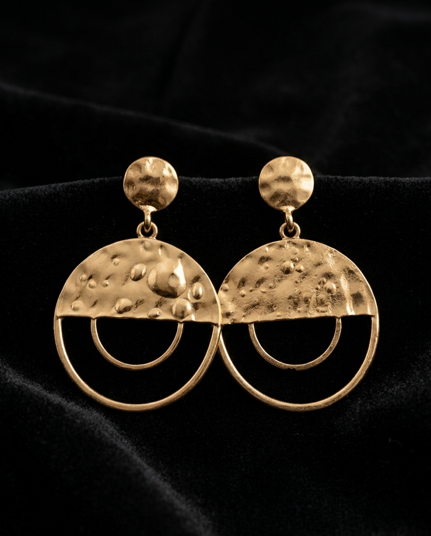 Hammered|Hoop style earrings|gold toned