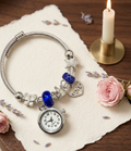 Charm Watch Bangle | Vintage Style Cable Bracelet with Working Watch Face