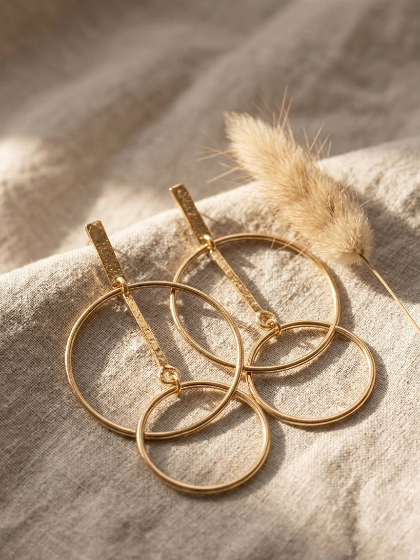 Hammered|Hoop style earrings|gold toned