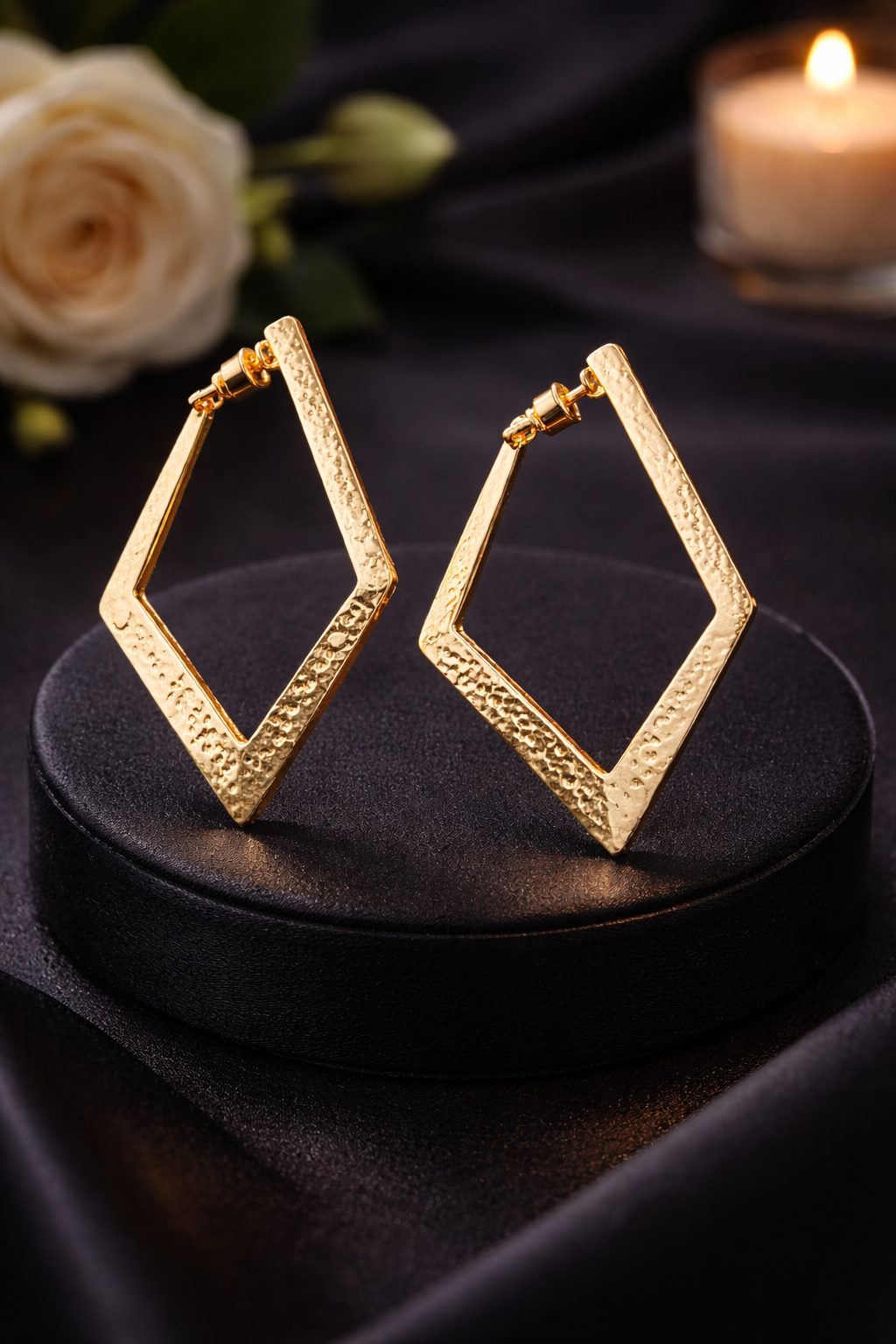 Hammered|Hoop style earrings|gold toned