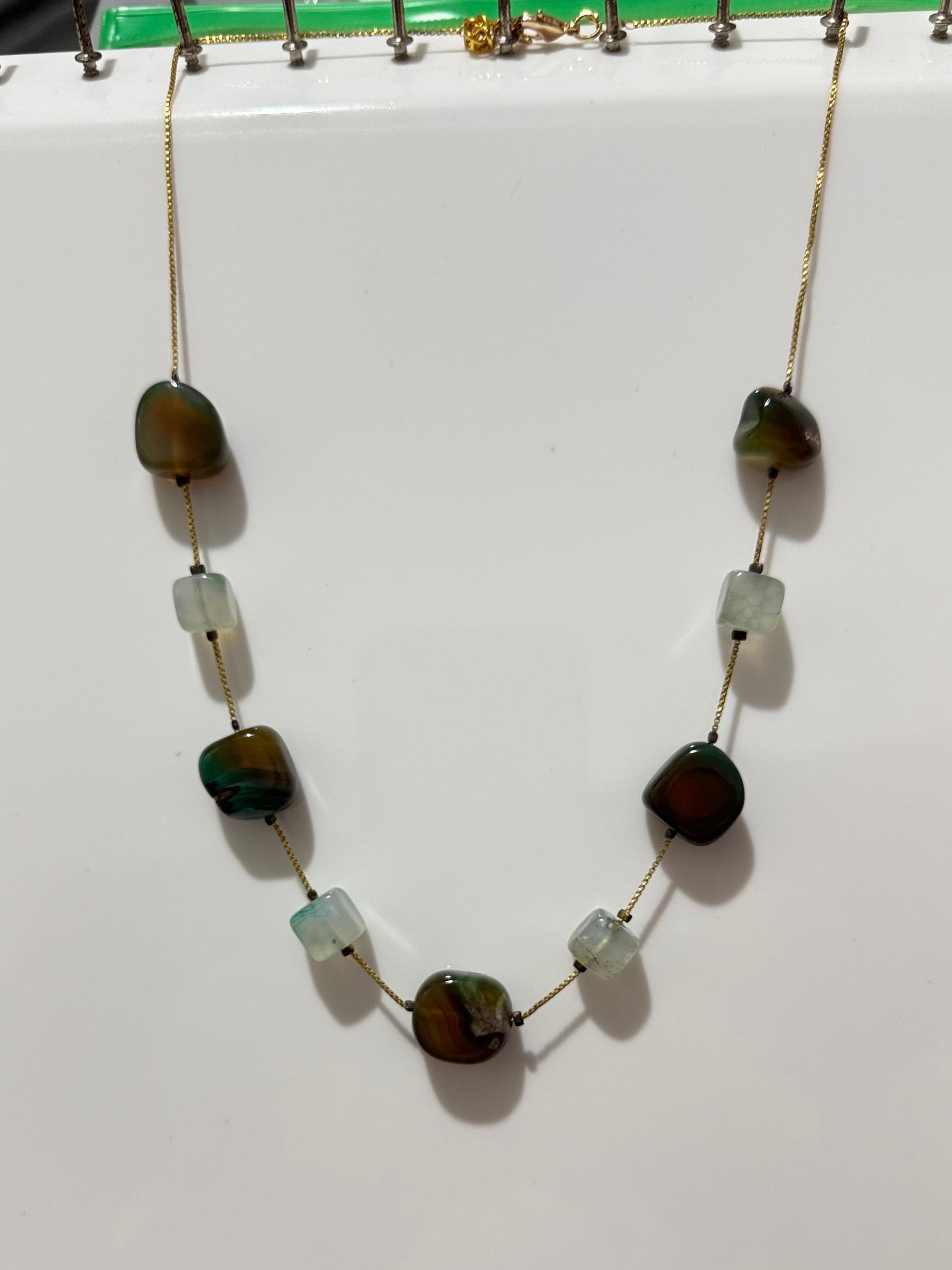 Natural Stone Beaded Gold Necklace – Multi-Color Gemstone Chain
