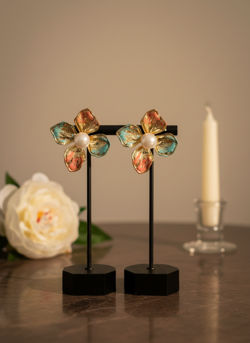 Enchanted Floral Patina Statement Studs| summer collection ✨