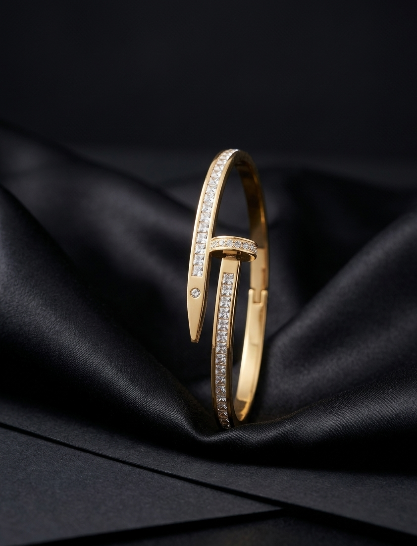 Luxury Nail Design Gold Bracelet – Crystal Studded Cuff Bangle