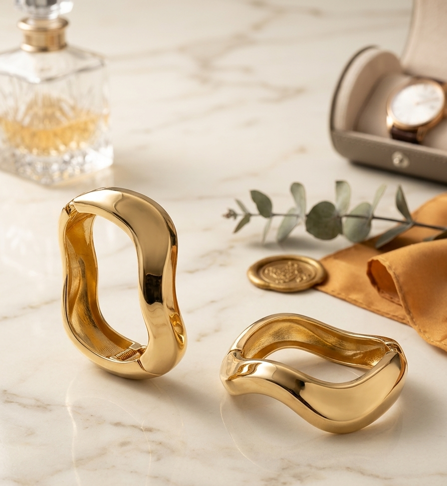 Sculptural Gold-Tone Statement Bangle | 3 Textured Styles