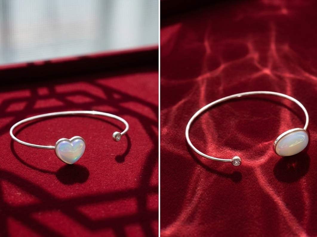Luxury Opal Cuff Bracelet Heart/Oval Iridescent Stones Elegant Designer Style