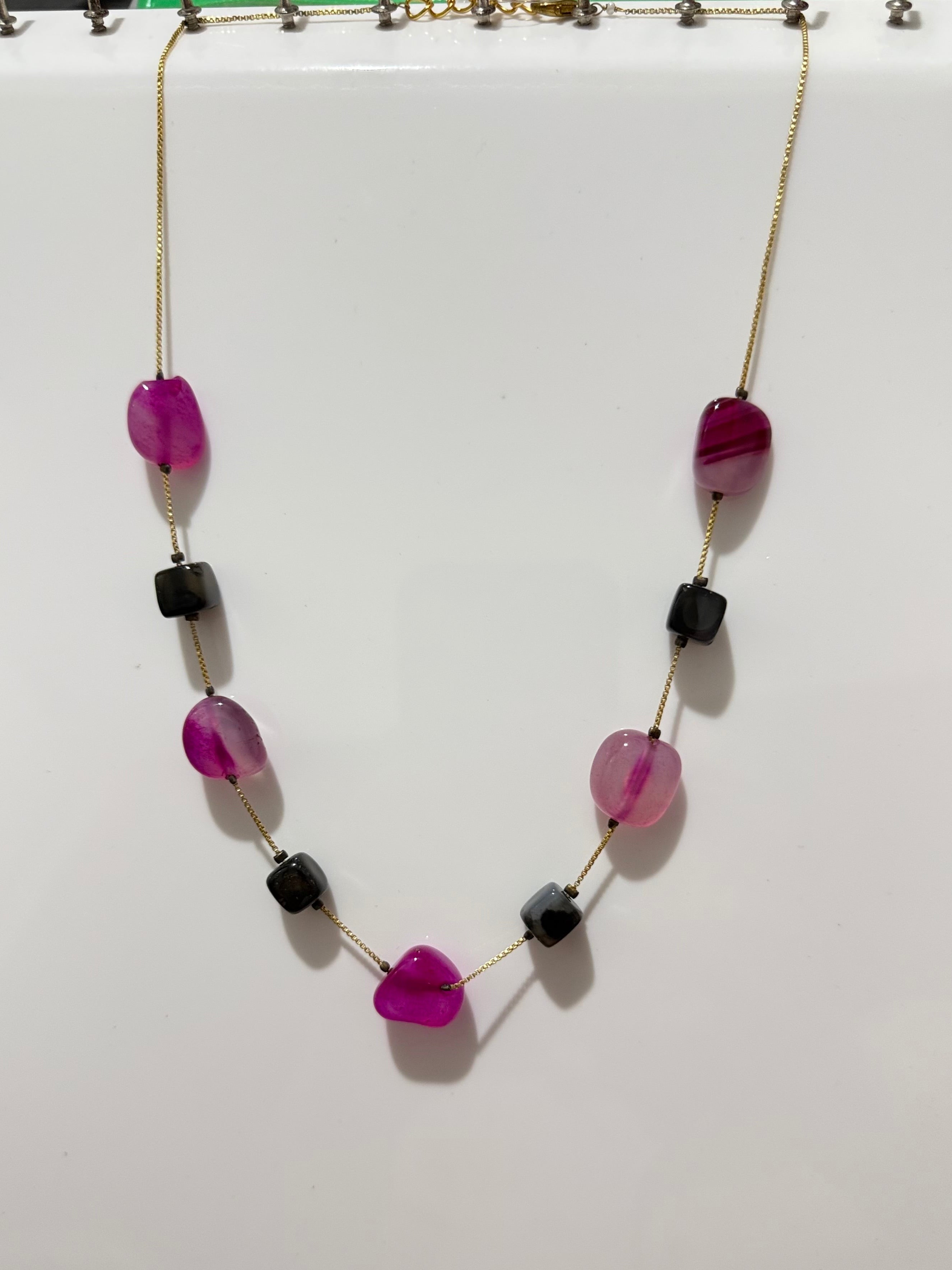 Natural Stone Beaded Gold Necklace – Multi-Color Gemstone Chain