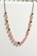✨ Boho-Chic Long Beaded Necklace – Pastel Pink & Gold-Tone Accents