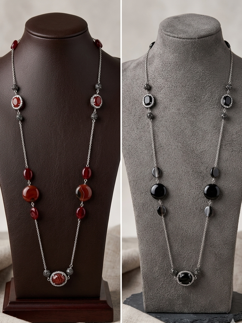 Eternal Aura Long Station Necklace – Semi-Precious Stone & Crystal Accents